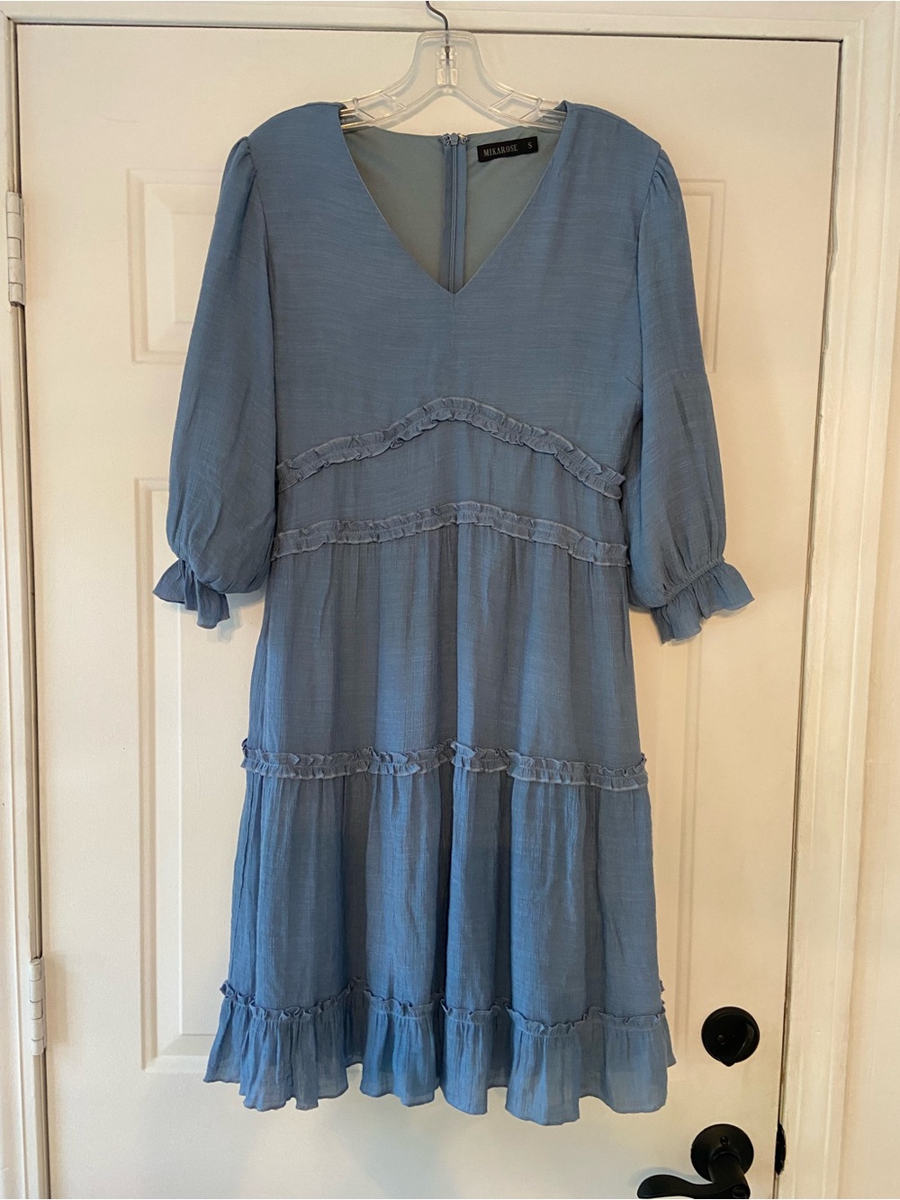 Mikarose Dusty Blue Tiered V-Neck Dress